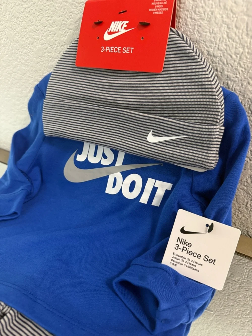 NWT| Nike Royal Blue and Gray Striped Baby 3-Piece Set - Picture 2 of 3